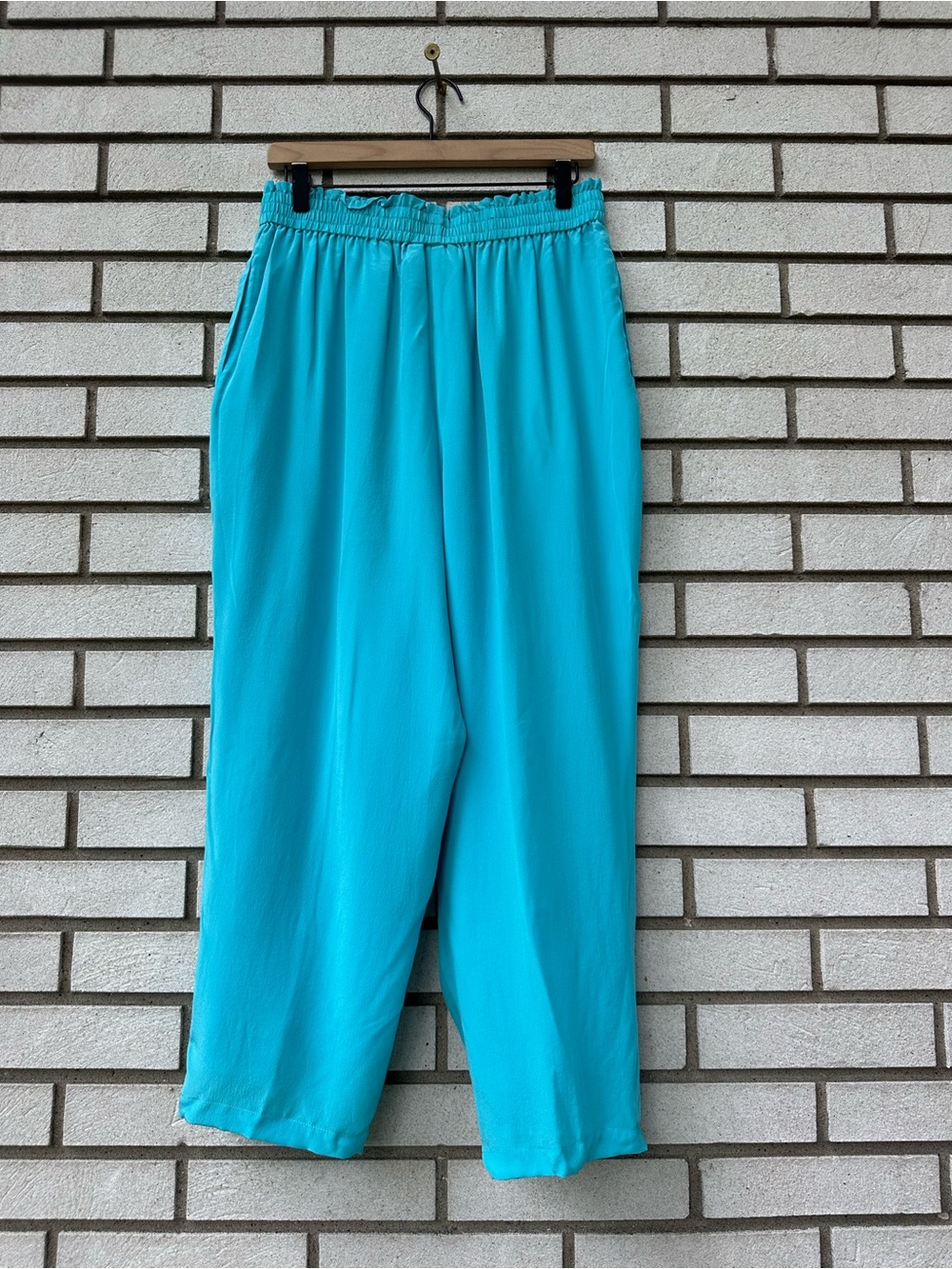 Diane Gilman Vintage Deadstock Silk Tiffany Blue High Rise Pants Petite L